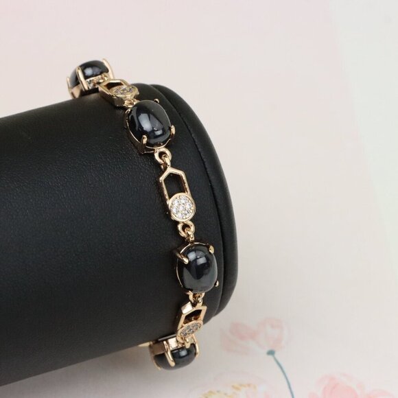 "Black Stone Rose Gold Bracelet with Sparkling Accents, XPBL1017 - Picture 9 of 12